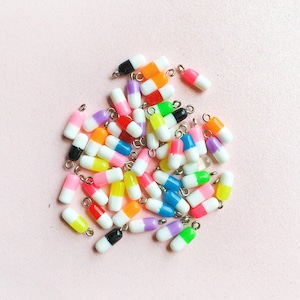 2pc, 9pc or 10pc Rainbow Pill Charms -Raver Charms -Festival Charm -Chill Pill Charm -Slime Charms-Pill Cabochon -Kawaii Charm -Kitsch Charm