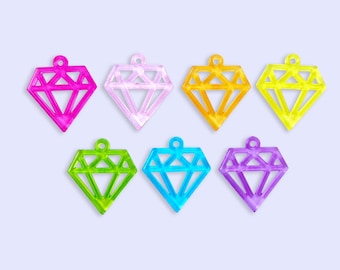 2, 7 or 10pc Large Colorful Clear Diamond Pendant in Bright Colors for Crafting, Plastic