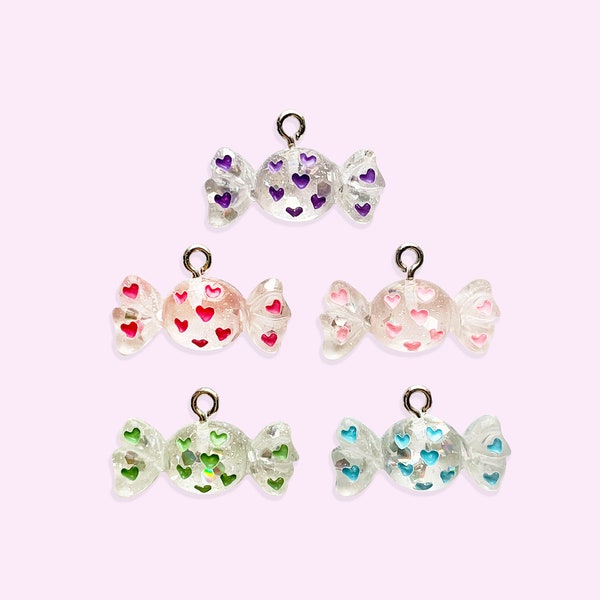 2pc or 5pc Mini Valentines Clear Heart Candy Charm - Charm Bracelet - Food charm -Candy Charm -Sweetheart Charm - Kawaii charm - Resin charm