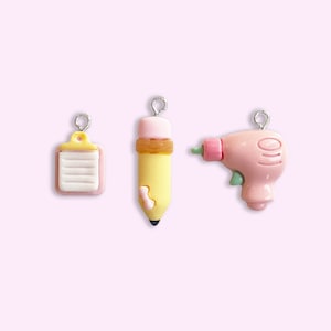 2pc, 3pc or 10pc Teacher Charms- Pencil Charm -Notepad Charm -Planner charm- Hot Glue Charm -Back to School charms- teacher crafts charms