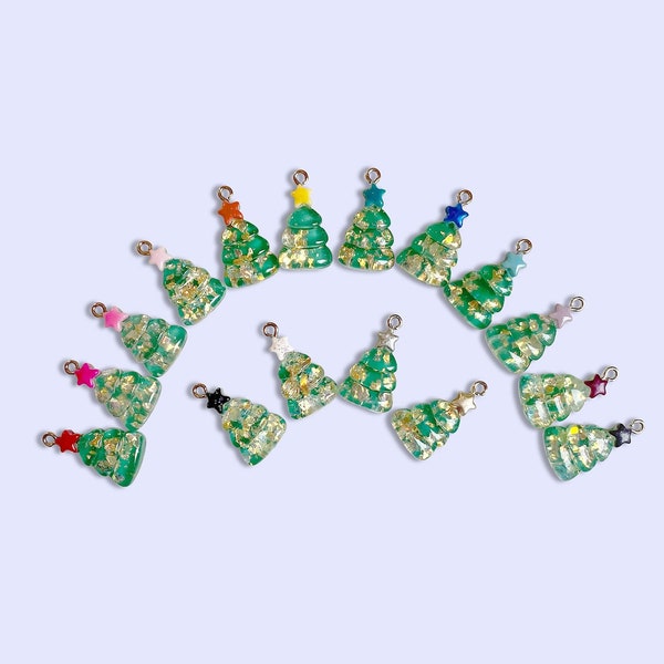 2pc, 6pc or 10pc Glitter Rainbow Christmas Tree Charm -Winter Charm -Christmas Cabochon -Happy Holidays Charm-Christmas Charm-Christmas Gift