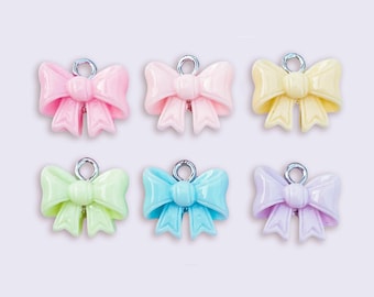 2, 6 or 10pc Mini Resin Neon Pastel Bow Charms for Bracelet Making