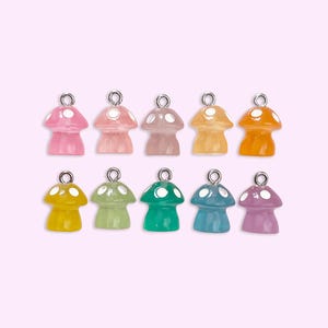 2pc or 10pc Mini Clear Glow in the Dark Magic Mushroom Charms -Charm Bracelet -Hippie Charm -Psychedelic Mushroom -Kandi Bracelet Charm