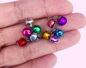 Mini Jingle Bell Charms (2pc 10pc All 10) • Rainbow Christmas Winter Holiday Craft Supplies Metal Jewelry Making DIY Makes Sound