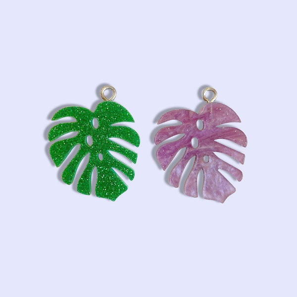 2pc or 10pc Green or Purple Monstera Leaf Charm -Tropical Charm -Hawaii Charm -Summer Charm -Kawaii Charm - Palm Tree Charm - Coconut Charm