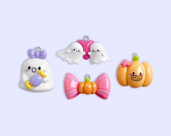 Amuletos de resina de Halloween, adorables y espeluznantes colgantes de calabazas fantasma.