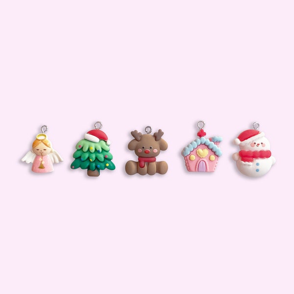 2pc, 5pc or 10pc Christmas Holiday Charms -Angel Charm -Christmas Tree Charm -Pink Gingerbread House Charm -Snowman Charm -Reindeer Charm