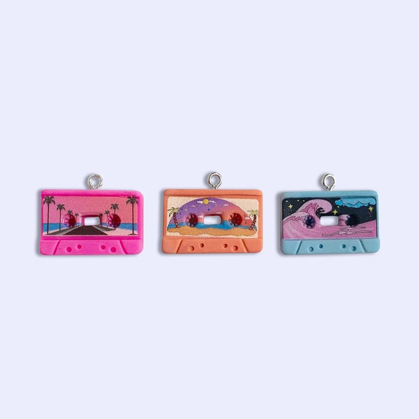 2pc, 3pc or 10pc Malibu Cassette Tape Charm -Kawaii Cassette Charms -Kawaii Charms -Music Charms -90's Kid Charms -Retro Charms -Palm Tree