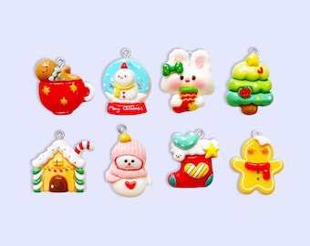 2, 8 or 10pc Cutie Kawaii Christmas Charm Set for Kids Crafts and Jewelry Making