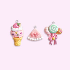 2 Stück, 3 Stück oder 10 Stück Kawaii Dessert Charme Set -Eis Kegel Charme - Hübsches Mädchen Charme -Torten Charme -Lollipop Charme -Sauger Charme -Pastel Charms