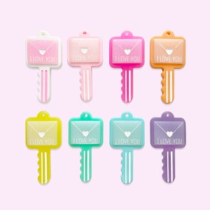 Colgante con forma de llave con la letra "Te amo", de 2, 8 o 10 piezas. - Llave de mi corazón. - Dije de San Valentín. - Cabujón de San Valentín. - Dije de llave. - Dije kawaii.
