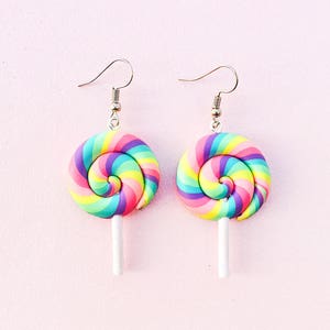 Rainbow Lollipop Earrings - Kawaii Earrings - Sweet Lolita - Harajuku -Pastel Goth -Tumblr Accessories -Aesthetic Earrings -Dessert Earrings