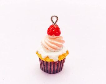 2pc or 10pc Vanilla Cupcake Charm - Strawberry Charm - Cupcake Necklace - Cupcake Bracelet - Kids Charm - Charm Bracelet - Kawaii Charm