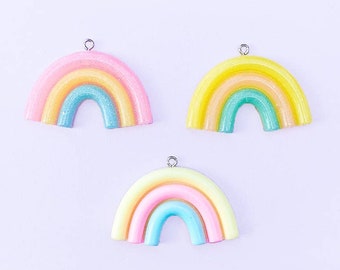 Ciondolo in resina arcobaleno pastello, materiale per lavori artigianali iridescente con glitter