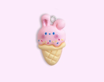 2 or 10pc Pink Rabbit Ice Cream Cone Charm for Kids Jewelry Crafting