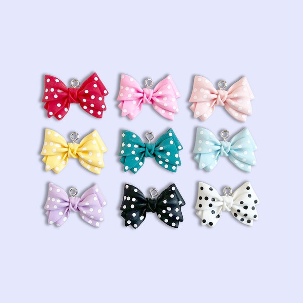 2pc, 9pc or 10pc Polka Dot  Realistic Bow Charms -Sweet Lolita Charms -Hair Bow Charms- Kawaii charms -Shoe Charms- Charms for Earrings