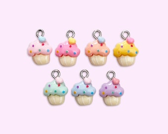 2, 7 or 10pc Micro Mini Pastel Sprinkled Cupcake Charms for Little Girls Jewelry