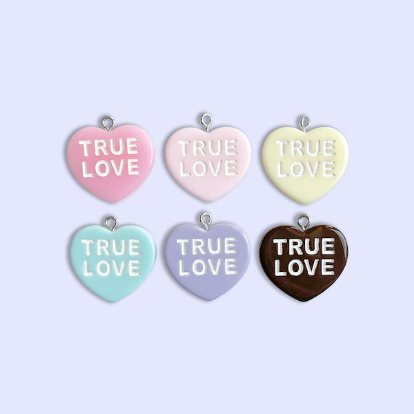 2pc, 6pc or 10pc Valentines True Love Candy Heart Charms -Candy Charms -Heart charms - Love Charms- Kawaii Charms -Sweetheart Charms -Heart