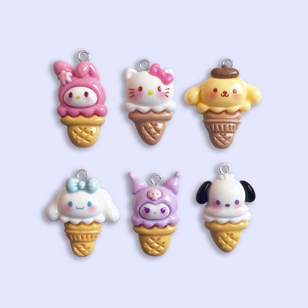 2pc, 6pc or 10pc Kawaii Ice Cream Charm -Animal Ice Cream Charm -Cat Ice Cream Charm -Puppy Charm -Kawaii Charms -Bunny Charm -Dessert Charm