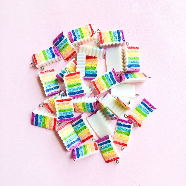 2pc or 10pc Rainbow Cake Charms - Cake Charm - Kitsch Charm - Food Charm - Colorful Charm -Cake Pendant - Cake Charm - Rainbow Food Charm