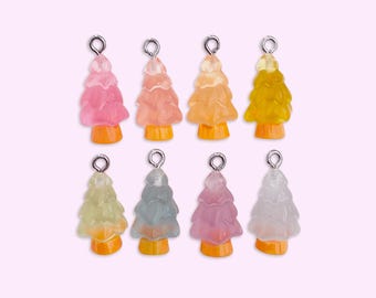 Neon Christmas Tree Charms (2pc 10pc All 8) • Kawaii Miniature Jelly Resin • Tumbler Cup Charm Bar Craft Supplies • Dollhouse Miniature