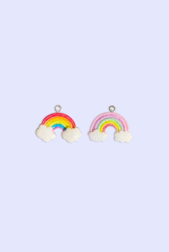 2pc or 10pc Glitter Rainbow Charm - Over the Rainbow charm -Rainbow Necklace -Lucky Charms -Kawaii Charm - Dessert Charm -Gods Promise Charm