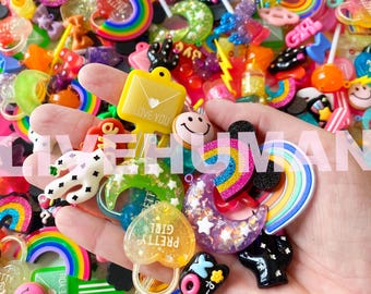 Neon Rainbow Charm Mix (30pc 50pc Bag) • Y2K Kidcore Supply Scoop • Psychedelic Girly Decora Aesthetic Retro Electric Resin Craft Supply DIY