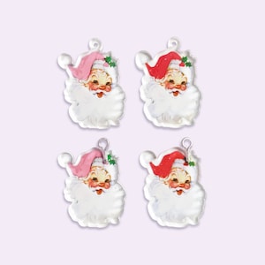 2pc or 10pc Vintage Pink or Red Santa Charm Sets for Christmas DIY