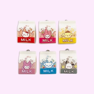 2 szt., 6 szt. lub 10 szt. Smakowe zawieszki mleczne - zawieszka kartonu mleka - zawieszka szkolnego lunchu - zawieszka czekoladowego mleka - zawieszka kawaii mleka - zawieszka postaci mlecznej