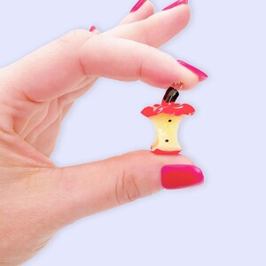 2pc or 10pc One Inch Lifelike Red Resin Apple Core Pendant for Keychain Making