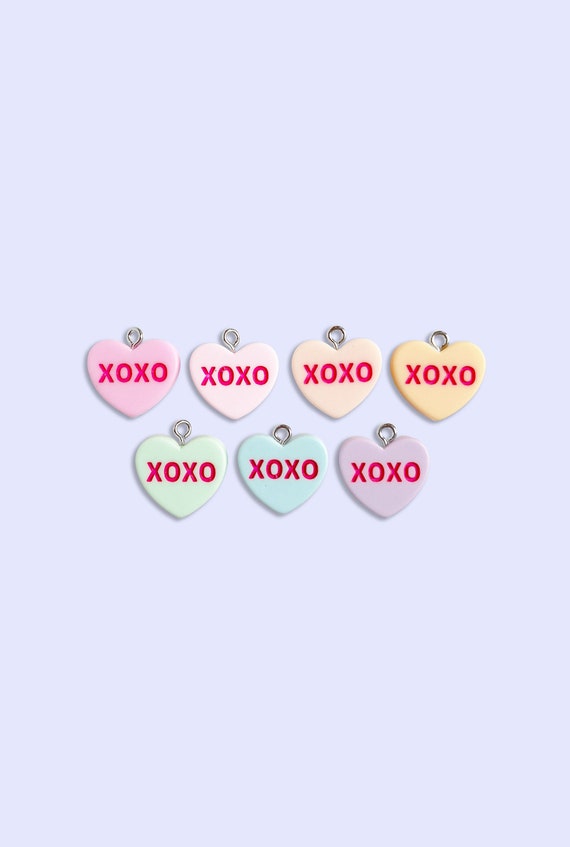 2pc, 7pc or 10pc Valentines XOXO Candy Heart Charms candy Charms