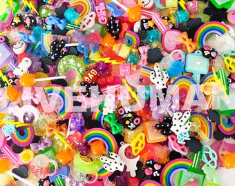 Mystery Rainbow Charm Mix (10 or 20pc) • Neon Supply Scoop Bulk • Psychedelic 90s Nostalgia Retro Electric Acrylic Resin Craft Supply