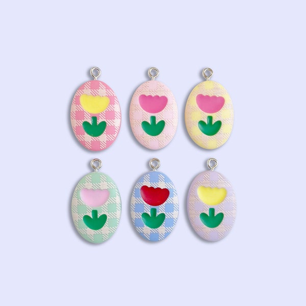 2pc, 6pc or 10pc Plaid Spring Flower charms -Tulip Charm -Easter Charm -Heart Charm -Spring Charm -Pastel Spring Charm - Spring Has Sprung