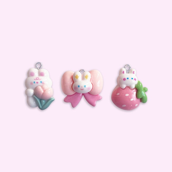 2pc, 3pc or 10pc White Bunny Charms -Pink Bow Charm -Easter Bunny Charm -Kawaii Charm -Tulip Charm -Easter Basket Charm -Strawberry Charm