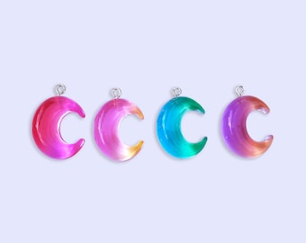 2, 4 or 10pc Clear Resin Ombre Moon Charms for Earring Making 1 inch Long
