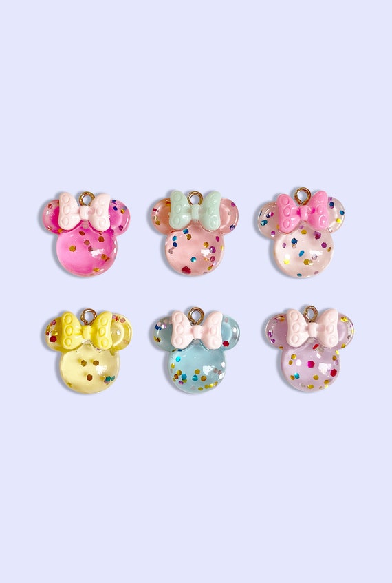 Glitter Girl Mouse Resin Charm, Bow Charm, Kawaii Craft Supply