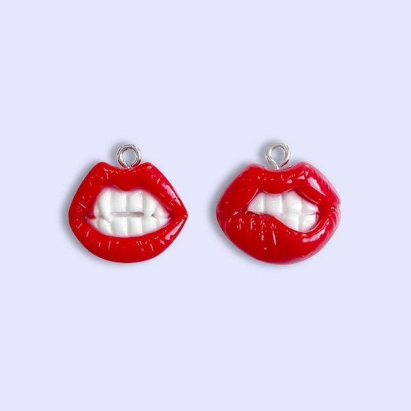 2pc or 10pc Vampire Teeth Charm -Dracula Charm -Creepy Cute Charm -Lip Injections Charm -Lips Charm -Retro Halloween Charm -Kawaii Halloween