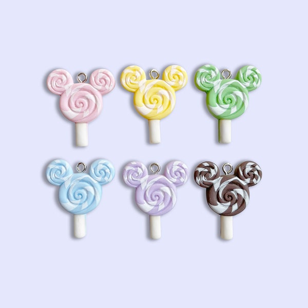 Breloque souris sucette pastel, bijoux bonbons en résine kawaii