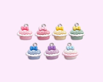2, 7 or 10pc Micro Mini Colorful Pie Cake Charm for Crafting DIY