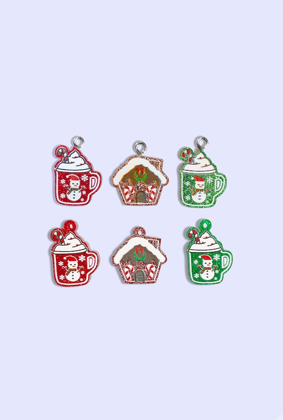 Christmas Acrylic Charms – Gingerbread House & Hot Cocoa, DIY Jewelry