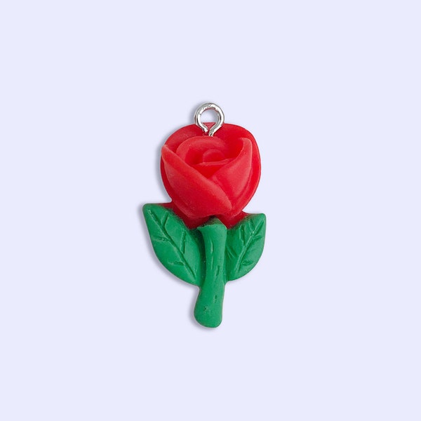 2pc or 10pc Red Rose Charm -Flower Charm -Easter Charm -Spring Charm -Garden Charm -Magical Rose Charm -Rose Shoe Charm -Flower girl charm