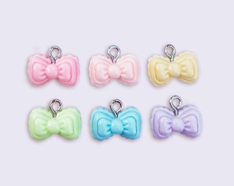 2, 6 or 10pc Mini Resin Neon Pastel Bow Tie Charms for Necklace Making