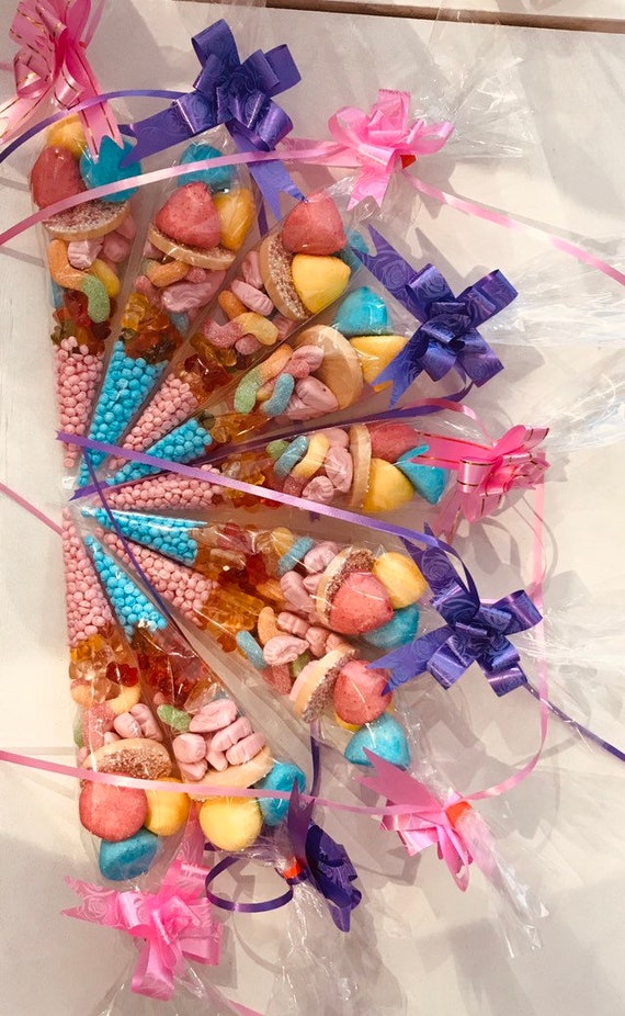 Pre filled large ALL CHOCOLATE sweet cones party bags PERSONALISED birthday