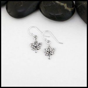 Small Maple Leaf Drop or Threader Earrings image 4