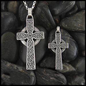 Celtic Adomnan Cross Pendant in Silver, 2 size options