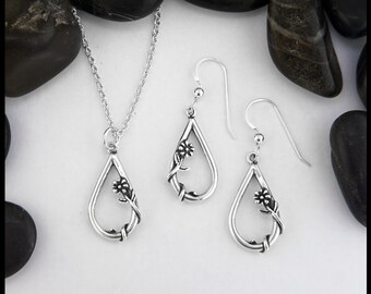 Whimsical Flower Pendant and Earring Set