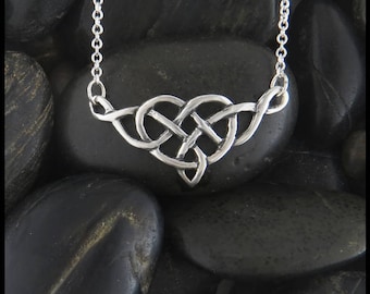Celtic Heart Knot Bar Necklace in Silver