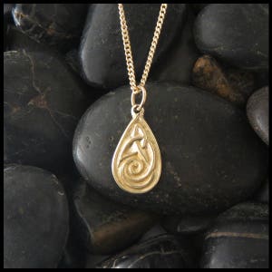 Celtic Trinity Knot Spiral Teardrop Pendant in 14K Yellow, White, or Rose Gold in 2 Sizes