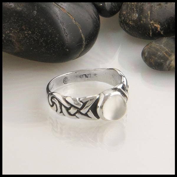 Celtic Ban Tigherna Ring with Moonstone, Amethyst, Garnet, or Connemara Marble in Sterling Silver