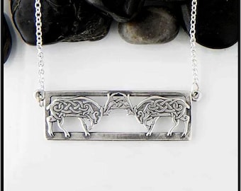 Celtic Deer Silver Bar Pendant